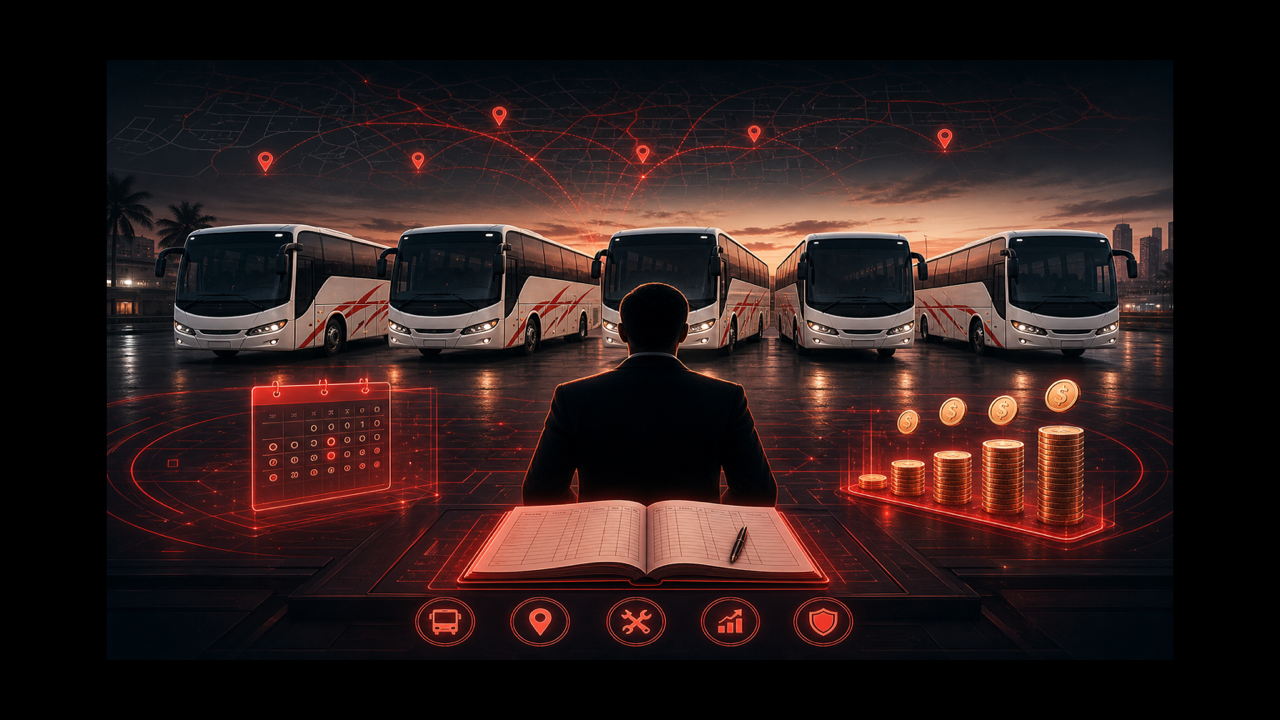 Bus owner profile with daily fee collection and multi-coach list