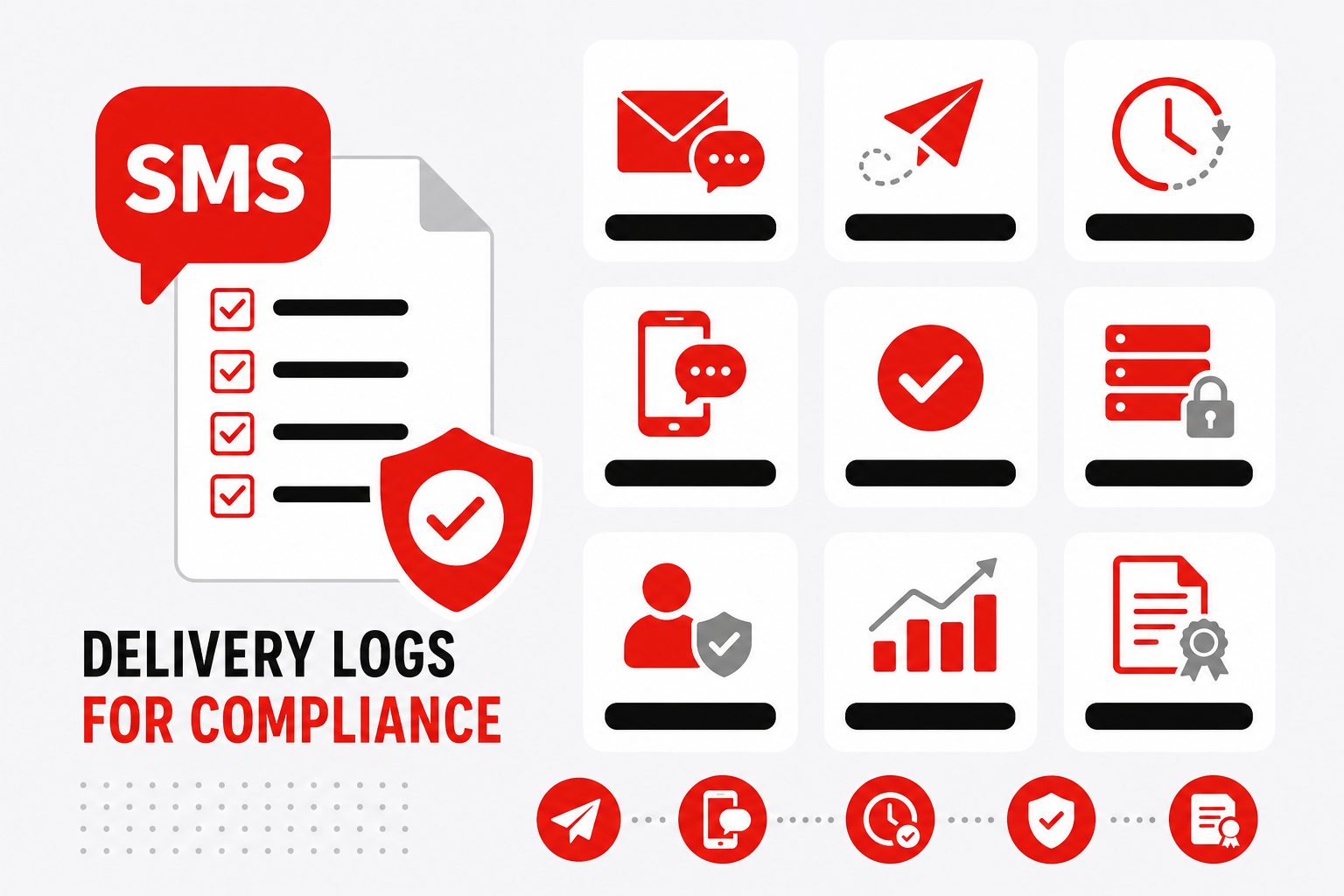 Benefits graph — Delivery logs for compliance for SMS (Icon mosaic style, example only, not a software screenshot)