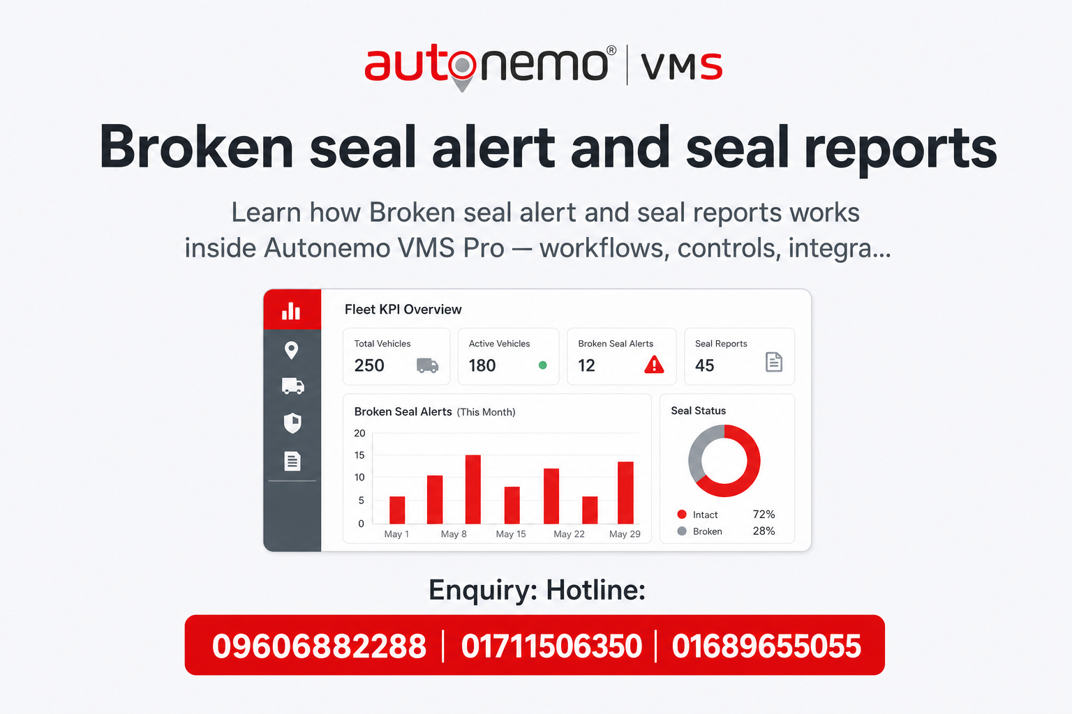 Broken seal alert and seal reports in Autonemo VMS Pro — Fleet & Transport Guide