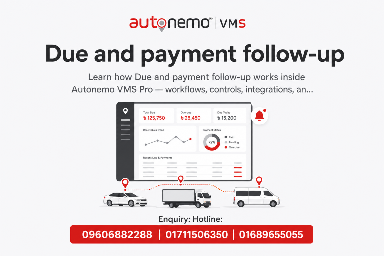 Due and payment follow-up in Autonemo VMS Pro — Fleet & Transport Guide