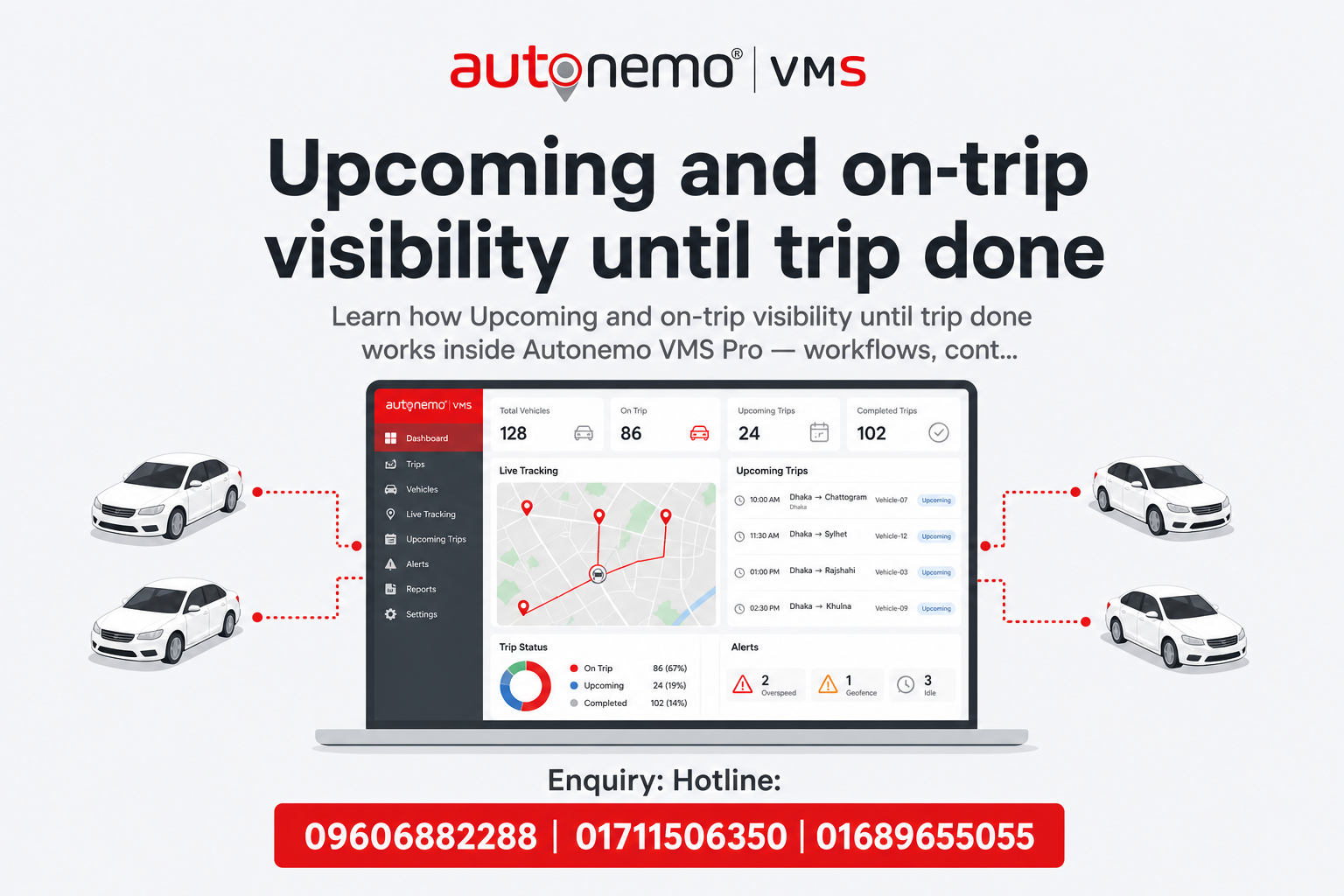 Upcoming and on-trip visibility until trip done in Autonemo VMS Pro — Fleet & Transport Guide